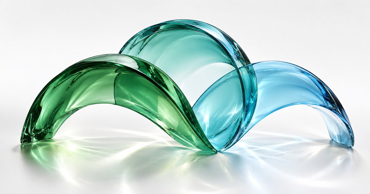 Neighboring emerald, teal and cyan glass arcs.