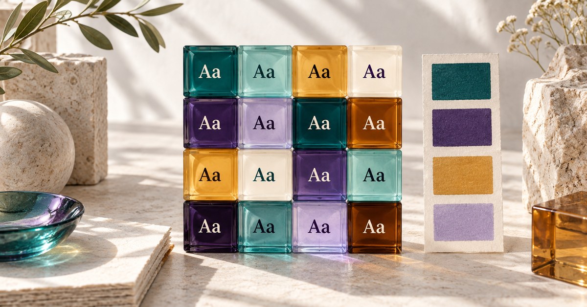 A matrix of colored glass tiles with contrasting Aa letterforms.