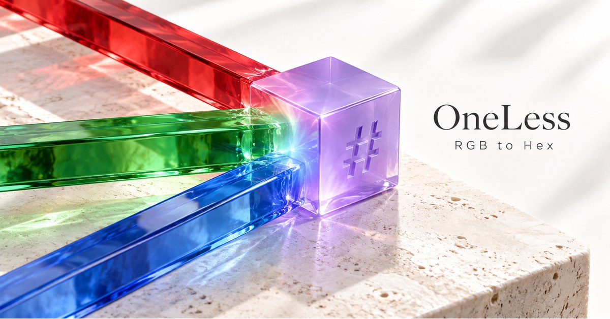 Red, green and blue glass rods converging on a lavender HEX cube.
