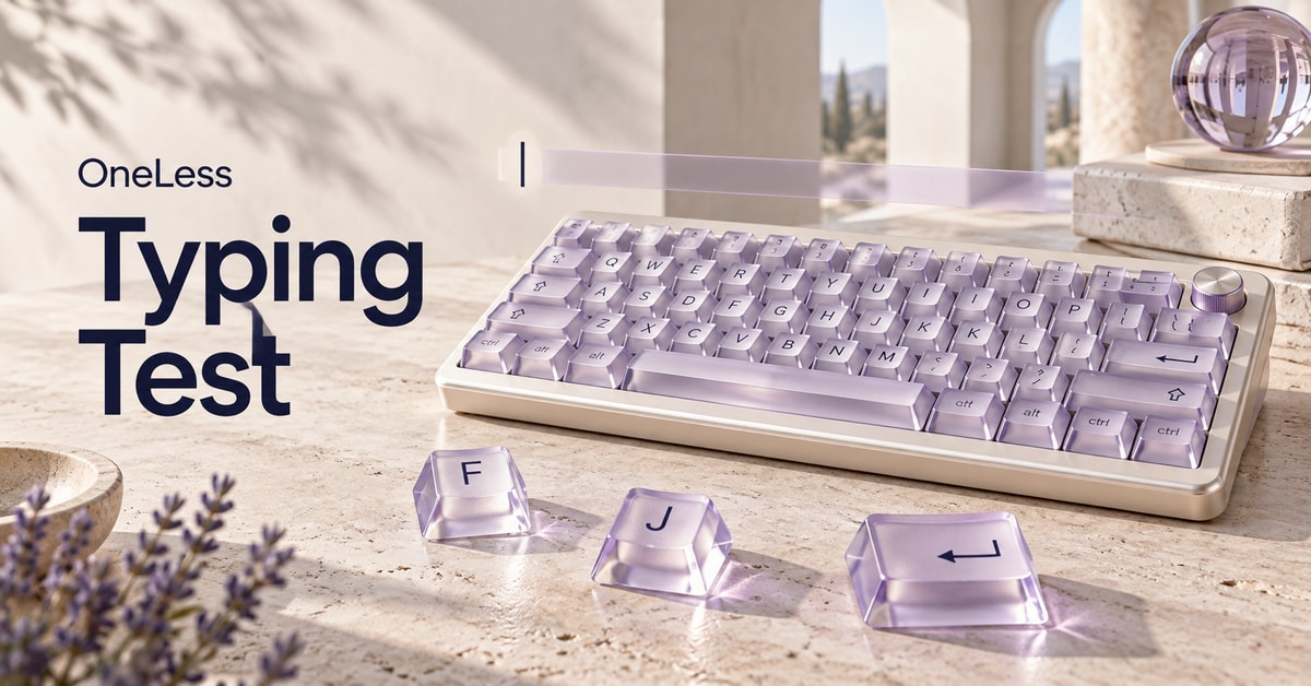 An ivory keyboard with translucent lavender keys beside sculptural F, J and return keycaps.