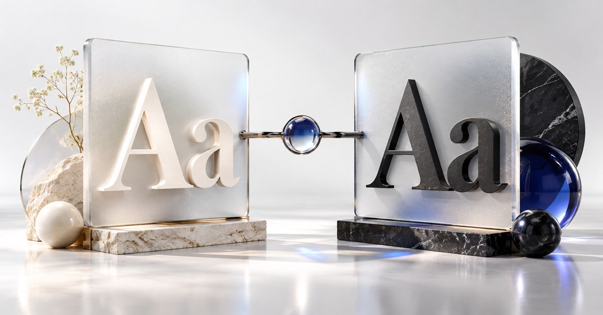 Contrasting white and charcoal letterforms on glass panels.